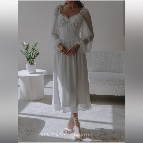 🌸 LICHI midi dress with pleated bodice and semi-transparent sleeves - Picture 7 of 17